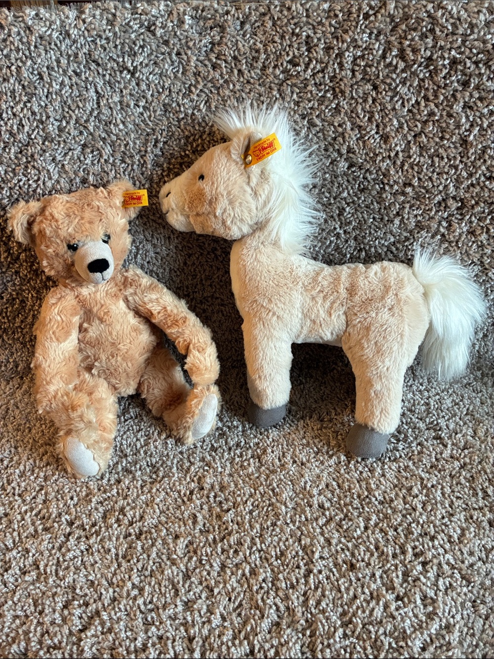 Steiff Gola Cream Plush Standing Horse and Beige Blonde Otto Teddy Bear